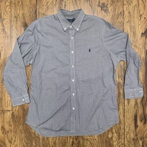 Ralph Lauren Shirt Men XXL 18.5 Black Check Gingham Button Up Dress Poplin Pony